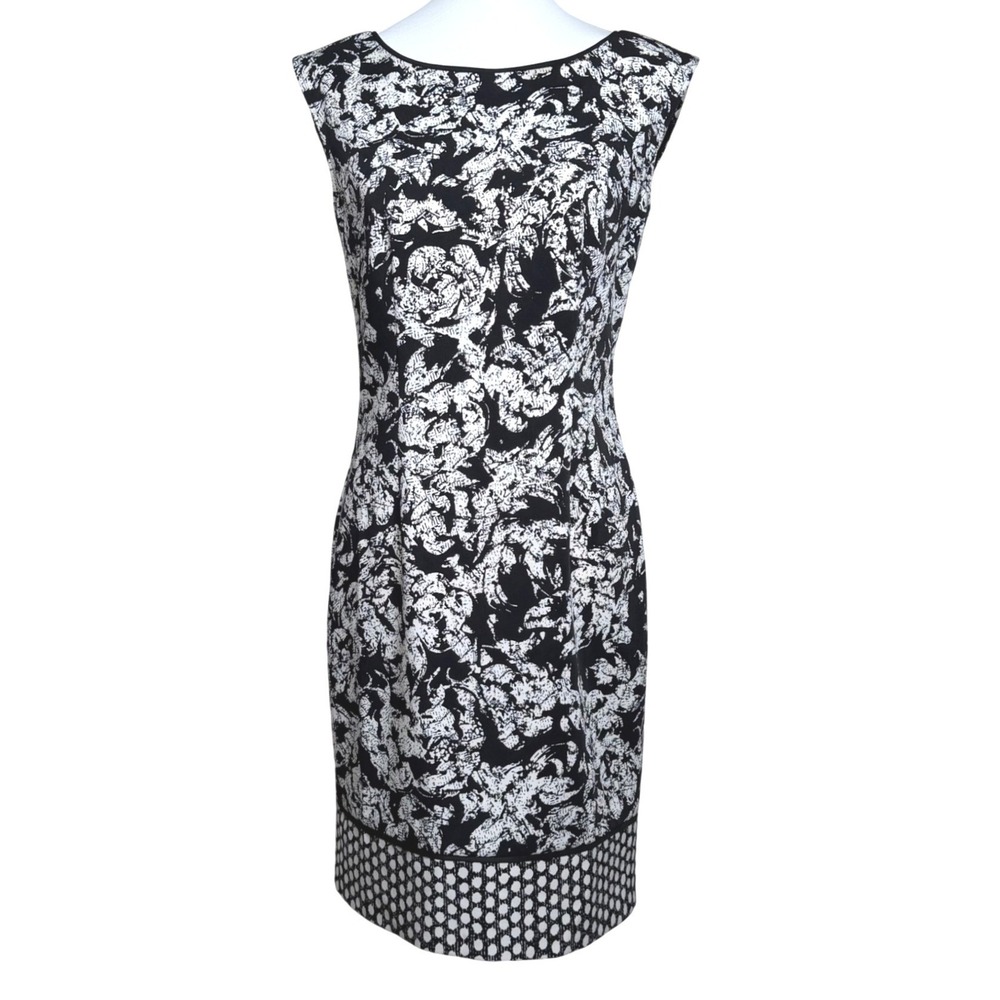 Ann Taylor Floral Lace Print Sheath Black White Women Dress 2‎